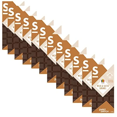 Afbeelding van SWEET SWITCH® Belgische Melkchocolade met Gezouten Karamel Chocola Suikerarm Glutenvrij KETO 12 x 100 g