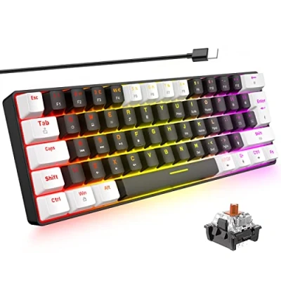Afbeelding van 60% Gaming Mechanisch Toetsenbord RGB Achtergrondverlichting Bruine Schakelaar USB naar Type C Bedrade Compact Anti Ghosting voor Windows Mac PC Laptop PS4 XBox Gamer Typist Reizen(Zwart &amp; Wit)