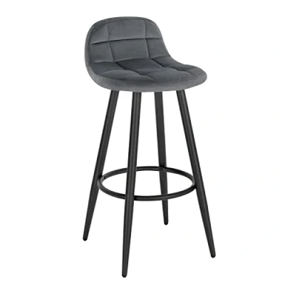 Afbeelding van WOLTU barkruk, barstoel, gevoerde keukenkruk, met fluwelen bekleding, rugleuning en voetensteun, designkruk, baliekruk, zithoogte 70 cm, donkergrijs BH364dgr 1