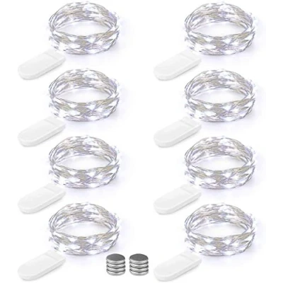 Afbeelding van BrizLabs LED Lichtsnoer, 8 Stuks 2M 20 Binnen Micro Zilver Koud Wit Batterij aangedreven Fairy Lights voor Kerstmis Bruiloft Feest Slaapkamer Tafeldecoratie (Wordt Geleverd met Batterijen)