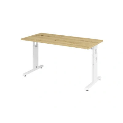 Afbeelding van MEGA 614 W Bureau Tafelhoogte I In hoogte verstelbaar 140 x 67 Essen Eik/Wit