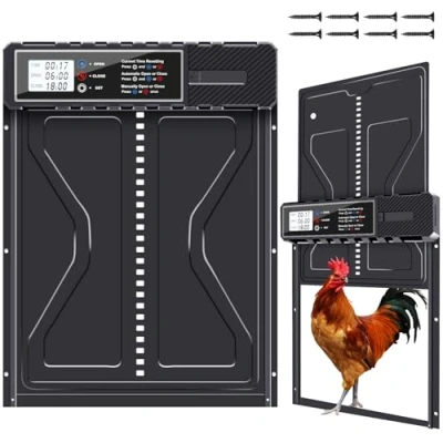 Afbeelding van PlayDen Automatische Hühnerklappe, Aluminum Elektrische Hühnerklappe Batterie mit Wasserdicht Großes Display, Timer, Manuelle, Automatisch Hühnertür, Intelligenter Einklemmschutz