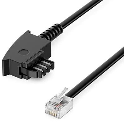 Afbeelding van deleyCON 2m Telefoonkabel TAE F Stekker naar RJ11 6P4C Platte Kabel Analoge Eindapparaten Telefoonaansluitdoos Telefoon Fax Modem Router Zwart