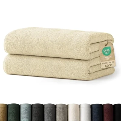 Afbeelding van Blumtal handdoekenset 2 badhanddoeken 70x140 zacht en absorberend, 100% katoen, Oeko Tex 100 gecertificeerd, zand