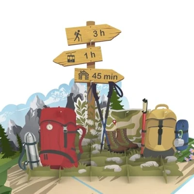 Afbeelding van MOKIO® Pop Up Kaart Wandelen/Klimmen 3D wenskaart voor een verjaardag, Verjaardagskaart