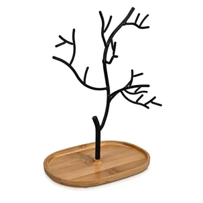 Afbeelding van Navaris sieradenboom van bamboe en metaal Sieradenstandaard voor kettingen, oorbellen &amp; ringen Decoratieve sieradenhouder 25 cm hoog