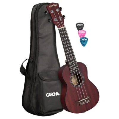 Afbeelding van Cascha HH 2263L Premium Mahogany linkshandige sopraan ukelele set rood