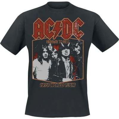 Afbeelding van AC/DC Highway To Hell Tour &#039;79 T shirt zwart M Katoen Band merch, Bands
