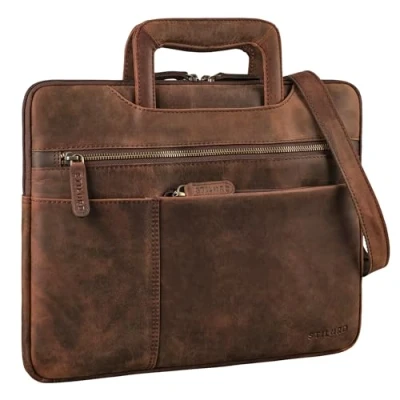 Afbeelding van STILORD &#039;Cole&#039; Vintage Laptoptas 14 Inch Leren Heren Slank Laptophoes Echt Lederen Document Etui voor Laptop Werk Zakenreizen, Kleur:zamora bruin