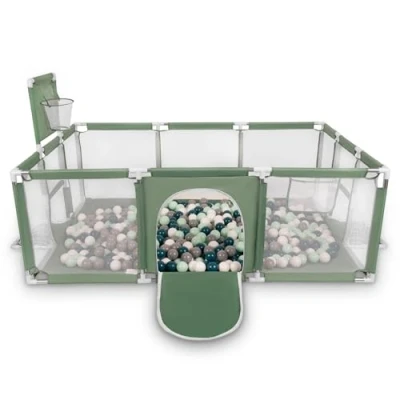 Afbeelding van Selonis Grote Speeltuin Met Plastic Ballen Babybox, Groen:Donker Turkoois/Grijs/Wit/Munt,100