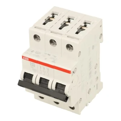 Afbeelding van Abb s203 installatieautomaat 3p c karakteristiek 50a iec en 60898 1 6 ka iec60947 2 10 3 modulen breedte 52 5mm 2cds253001r0504