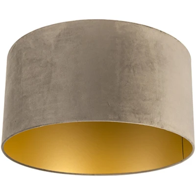 Afbeelding van QAZQA Velours lampenkap taupe 50/50/25 met gouden binnenkant