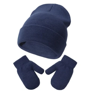 Afbeelding van DRESHOW Toddler Beanie Kids Hoeden Mitten Set Kinderen Zacht Knit Unisex Muts Winter Warme Cap Beanies met want voor 2 Jaar 5 Baby Jongens Meisjes