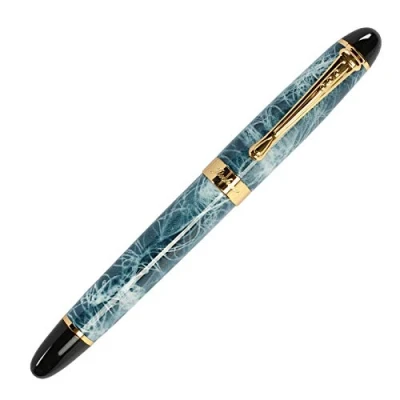 Afbeelding van Jinhao X450 Blauw Marmer Vulpen, Medium Nib Gold Trim 16 Stijlen