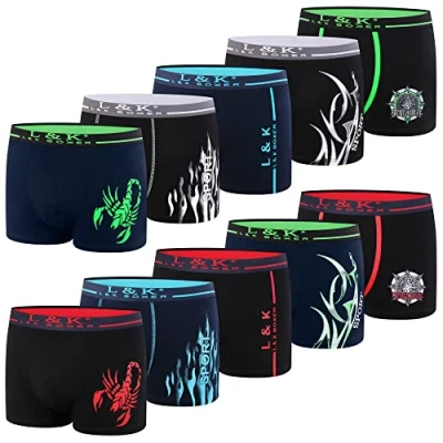 Afbeelding van L&amp;K Set van 10 boxershorts voor heren, retroshorts met leuk patroon, katoen 1102, 1102 stuks per verpakking, 5XL