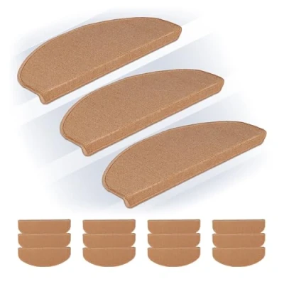 Afbeelding van trapmatten zelfklevend set van 15 halve maantjes 65 x 24 cm beige