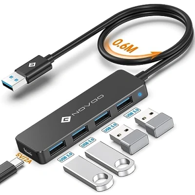 Afbeelding van NOVOO USB C Hub 4 Ports 3.0, Data Transfer 5 Gbit/s, Adapter Power Port V/2 A, 60cm Uitgebreide Kabel, voor MacBook, Laptop, Mobiele Harde Schijf