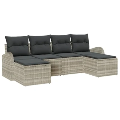 Afbeelding van vidaXL 6 delige Tuinsofa Set met Kussens Lichtgrijs Poly Rattan