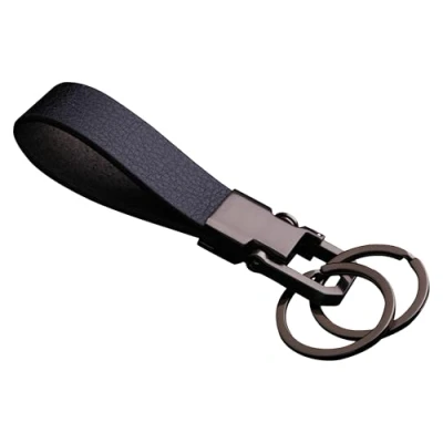 Afbeelding van Cerbery sleutelhanger van leer met ringen en geschenkdoos, zwart, Medium,