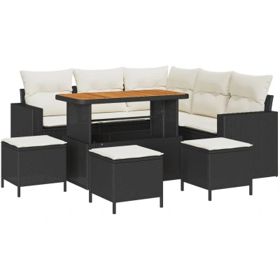 Afbeelding van vidaXL 8 delige Tuin Sofa Set met Kussens Zwarte Poly Rattan Acacia