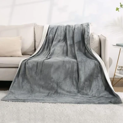 Afbeelding van elektrische deken, verwarmde deken met automatische uitschakeling, 4 verwarmingsstanden, 9 uur, timer voor 180 x 130 cm, machinewasbaar (Zilver grijs)
