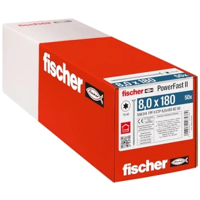 Afbeelding van Fischer PowerFast II 566314 Houtschroef 8 mm 180 Binnen T, Interne vertanding, TX, Torx, T profiel Staal Galvanisch verzinkt 50 stuk(s)