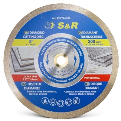 Afbeelding van S&amp;R Diamantdoorslijpschijf 200 x 25,4 7 mm (1,6 mm) Tafelzaagblad voor porselein, porseleinen steengoed, harde tegels, graniet.
