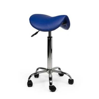 Afbeelding van zadelkruk Zeno Hoog Blauw Zithoogte 70/84cm kruk op wielen krukje werkkruk bureaukruk kapperskruk verstelbaar draaikruk tabouret met rugleuning tot 160kg