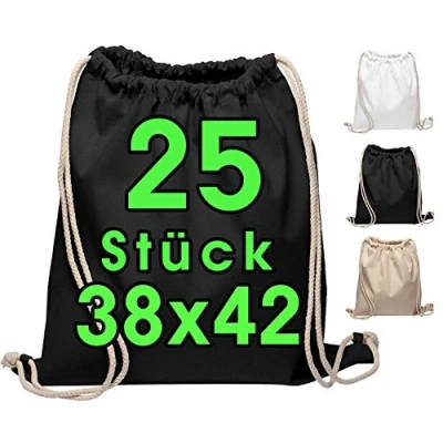 Afbeelding van katoenen sporttas 25 stuks 38 x 42 cm rugzak stoffen tas tas, jute OEKO TEX® gecertificeerde boodschappentas Gym Sac Sack voor verfset zwart