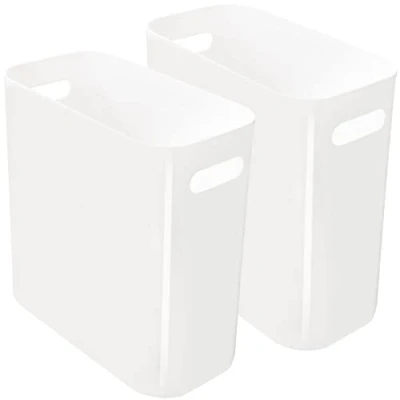 Afbeelding van Youngever 2 stuks 10 l slanke vuilnisbak, herbruikbare plastic vuilnisbak met handgrepen voor thuiskantoor, woonkamer, studeerkamer, keuken, badkamer (wit)