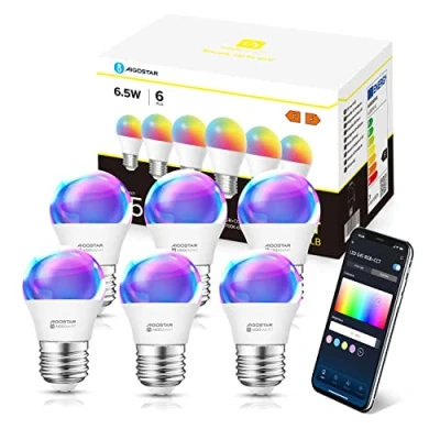 Afbeelding van Aigostar Lamp Alexa, Smart Led SL2 G45 E27 6.5W, Wireless Warm/Koel en RGB. Compatibel met Alexa/Google Home, Geen Hub Vereist. Dimbare Kleuren, Spraakbediening, Energiebesparing, 6 Stuks.