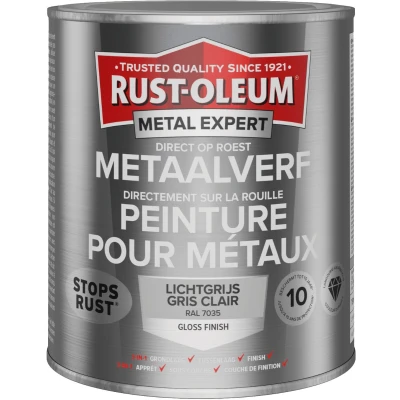 Afbeelding van Rust oleum metal expert metaalverf direct op roest hoogglans 750 ml, lichtgrijs ral 7035