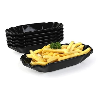 Afbeelding van Holst Porzellan SL 110 S Frietschaal 20 cm kartonnen look Snack Line zwart, set 6, porselein