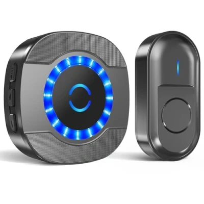 Afbeelding van SURFOU Draadloze deurbel voor buiten, waterdicht, bereik van 300 m, 55 instelbare melodieën, 5 volumeniveaus, binnen en led display, zwart