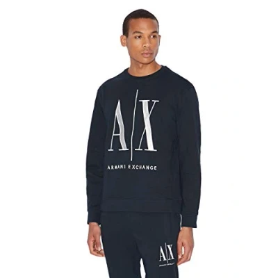 Afbeelding van Armani Exchange heren Sweater met logoborduring in de kleur Donkerblauw, maat: XS