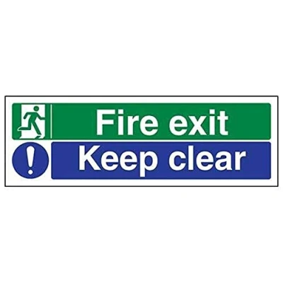 Afbeelding van VSafety Fire Exit/Keep Clear Sign 450mm x 150mm 2mm Rigid Plastic