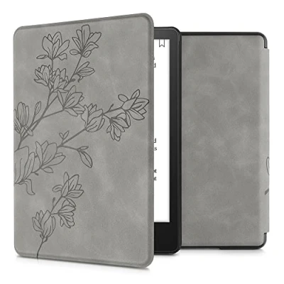 Afbeelding van kwmobile e reader hoesje compatibel met Amazon Kindle Paperwhite 11. Generation 2021 Kunstleren ereader cover stand Magnolia in grijs