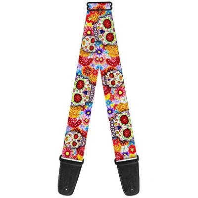 Afbeelding van Buckle Down Gitaarband Sugar Skull Starburst Wit/Multi Color 2&quot; Breed 29 54&quot; Lengte