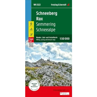 Afbeelding van Schneeberg Rax, Wander , Rad und Freizeitkarte 1:50.000, freytag &amp; berndt, WK 022: Semmering Schneealpe, mit APP, wasserfest reißfest