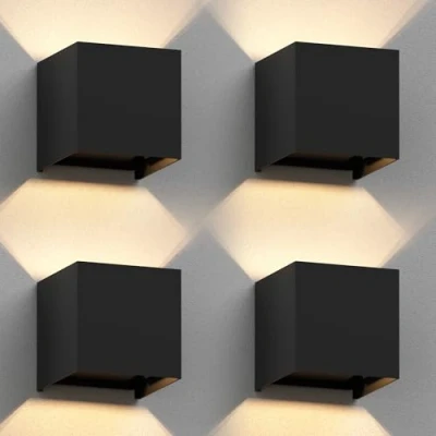 Afbeelding van ledscom.de 4 stuks wandlamp CUBEL voor buiten, IP65, up/downlight, matzwart, hoekig, 1x G9 max. 10W