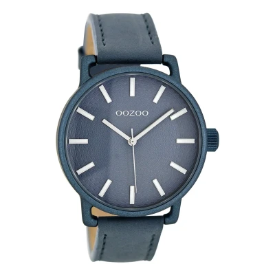 Afbeelding van OOZOO Timepieces Blauwe horloge met aqua grijze leren band C8313