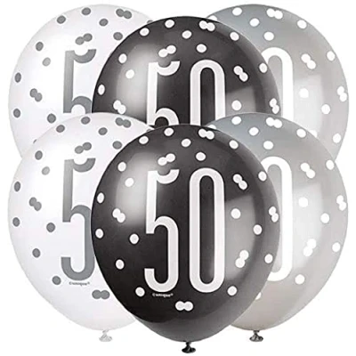 Afbeelding van Ballonnen 50 jaar Glitz Zwart Zilver 6 stuks