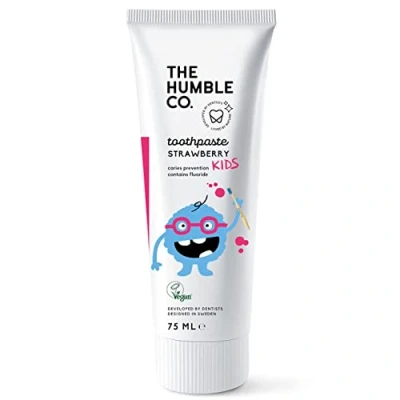Afbeelding van The Humble Co. Natuurlijke Fluoride Tandpasta voor Kinderen, Aardbei, Milieuvriendelijk, Veganistisch, Tandarts Goedkeuring, Voorkomt slechte adem, cariës, Plaat, Veelkleurig, Aardbei Meisjes,