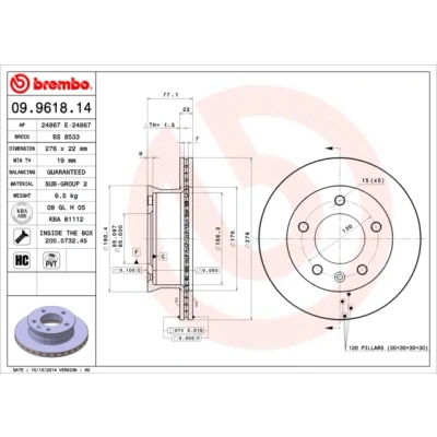 Afbeelding van Brembo Remschijf 09.9618.14