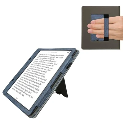 Afbeelding van kwmobile flip cover voor e reader geschikt Amazon Kindle Scribe Van imitatieleer en suède In donkerblauw / grijs
