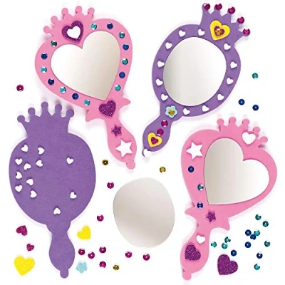 Afbeelding van Baker Ross Prinsessenspiegelset, schuimrubber, voor kinderen, om te knutselen, themafeest en carnaval, 4 stuks, 19 cm