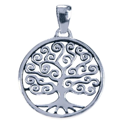 Afbeelding van Zilveren Levensboom in cirkel ketting hanger