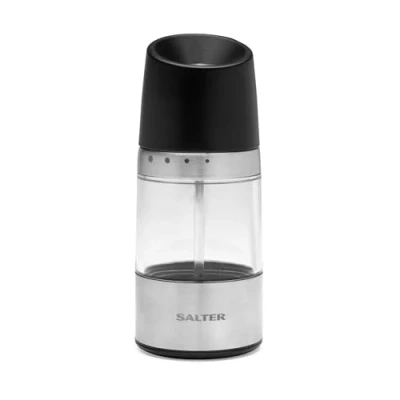 Afbeelding van Salter BW12946EU7 Seasoning Grinder Adjustable Grind from Fine to Coarse, Ceramic Mechanism, Clear Acrylic Body, Upside Down Design, No Spill, Salt &amp; Pepper Mills, Stainless Steel, Black