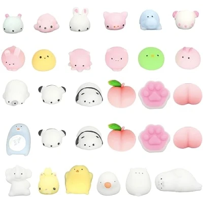 Afbeelding van 30st Mochi Squishy Toys Goedkope Mini Dieren Kawaii Squishies Moji Fidget Toy Pack, Kleine Party Bag Vullers voor Meisjes &amp; Jongens Klaslokaal Prijzen, Stress Relief Speelgoed Kinderen Xmas Favors Tas