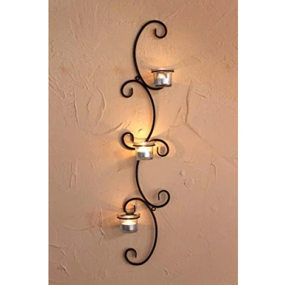 Afbeelding van DanDiBo Emma Wandtheelichthouder metalen wand zwart 68 cm theelichthouder kandelaar wandkandelaar